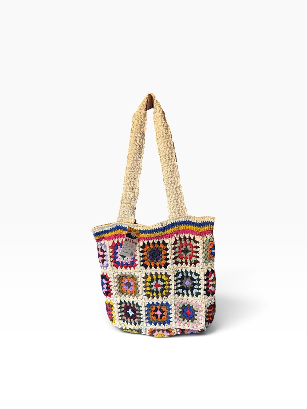 Handmade Granny Square  Crochet Tote Bag - Multicolor Rising International